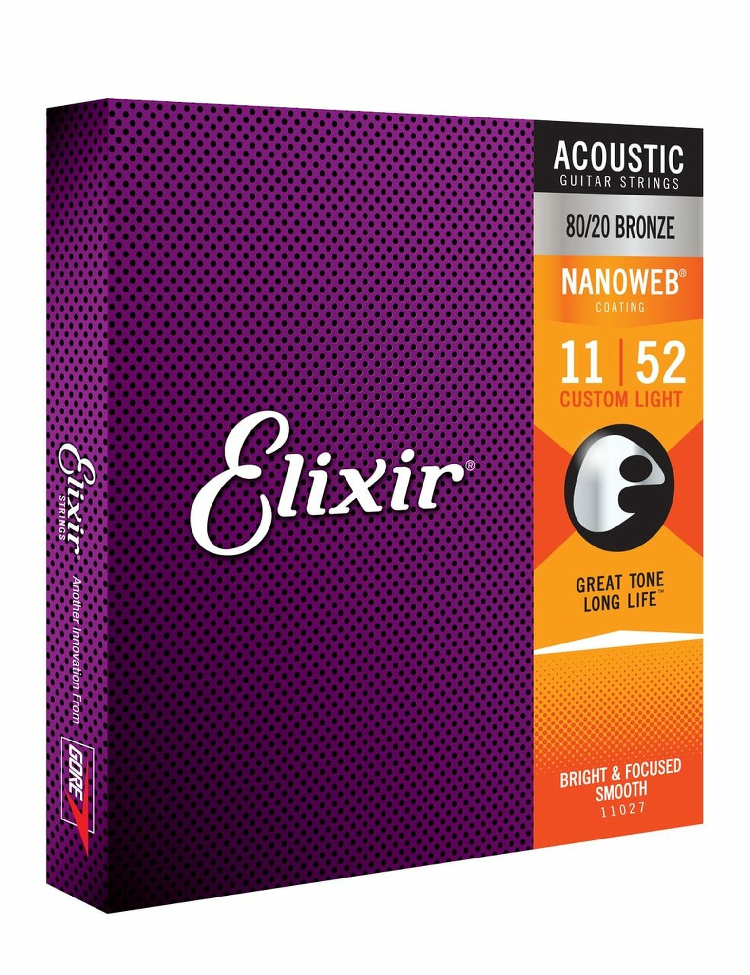 Bộ dây đàn Guitar Acoustic cao cấp/ Acoustic Guitar Strings - Elixir 11027, Bright, Smooth - 80/20 Bronze, Nanoweb Coating, Custom Light 11-52 - Hàng chính hãng