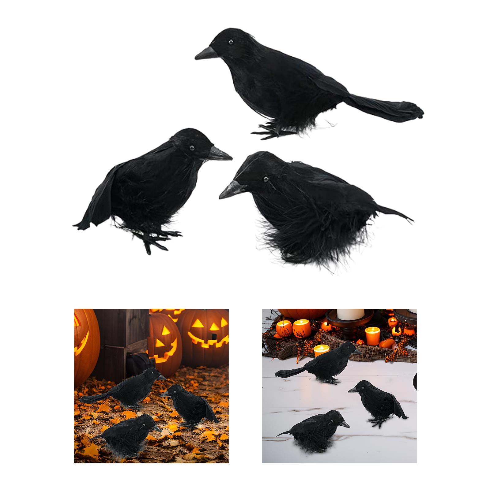 3Pcs Halloween Crows Birds Black Simulation Feather Crow for Halloween Party