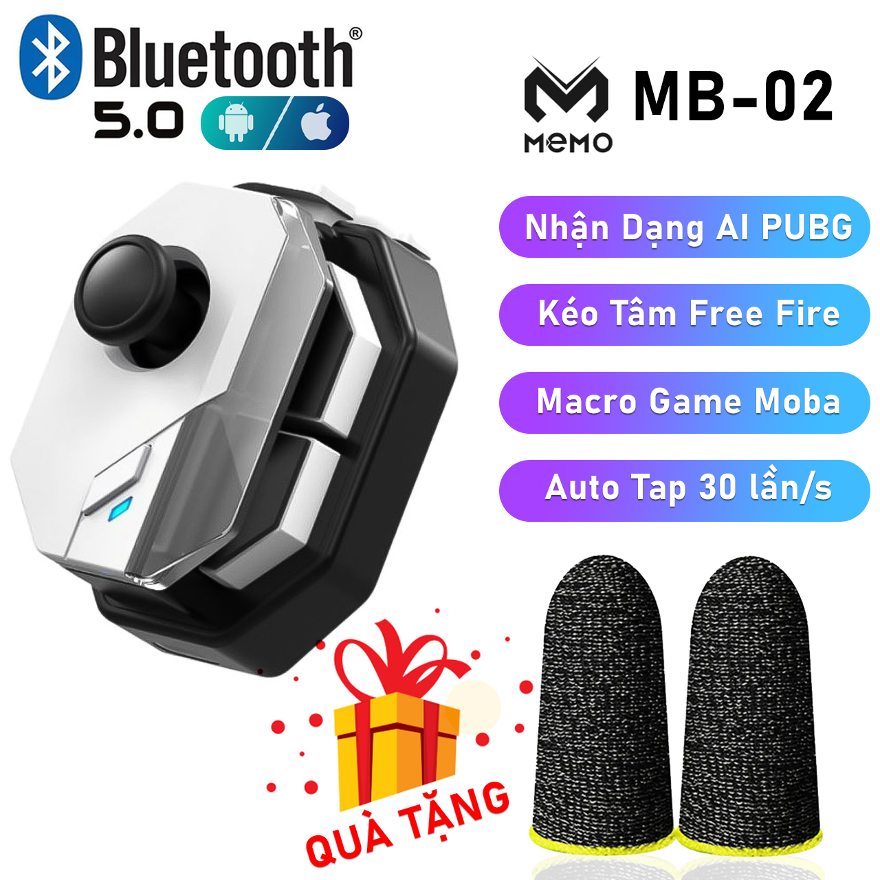 Tay cầm chơi game Vinetteam MEMO MB02 joystick ghìm tâm auto tap macro chơi liên quân freefire tốc chiến pubg cho điện thoại - hàng chính hãng