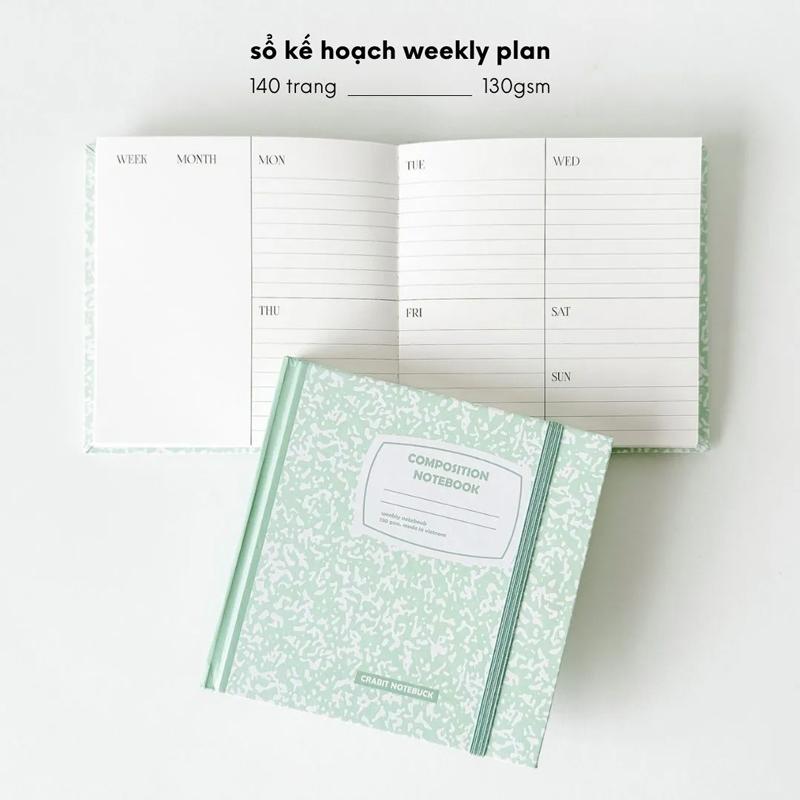 Sổ Weekly Plan Khổ Vuông 144 Trang 130gsm + Kèm Sticker Composition Collection - Crabit Notebuck 1595 - Xanh Mint