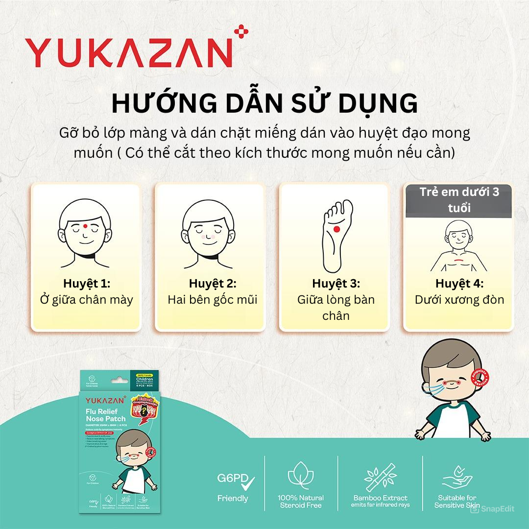 Miếng Dán Giảm Cảm Cúm Yukazan Cho Trẻ Em - Hộp 6 Miếng - Giảm Nghẹt Mũi - Giảm Cảm Cúm