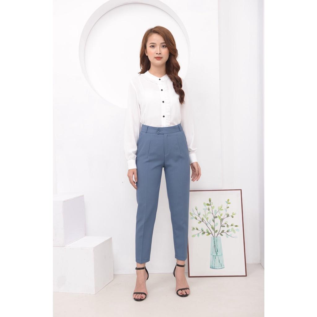 Quần tây nữ quần baggy lưng cạp cao vải from đẹp thời trang âu công sở dày dặn dài màu đen đi học chuẩn