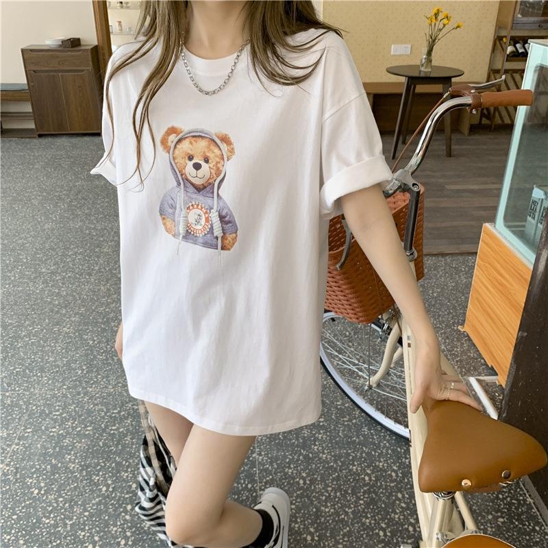 Áo Thun Nữ From Rộng Unisex Hình Gấu Đội Mũ in 5D Nét Căng, Áo Phông Form Rộng Nữ