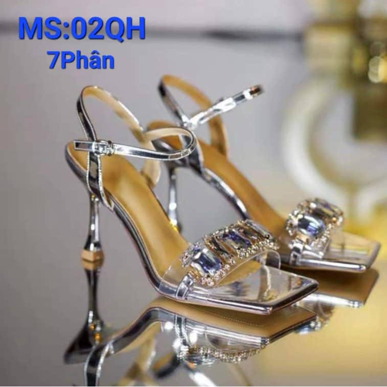 Giày Sandal Cao Gót Nữ 7 Phân Gót Nhọn Quai Đính Đá Mẫu Mới - MS 02 02QH