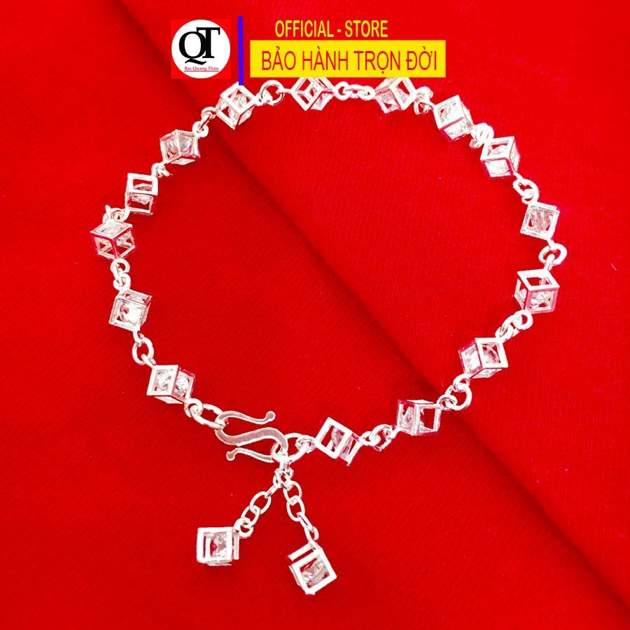 Lắc tay nữ kiểu lắc mềm chuỗi lập phương chất liệu bạc ta đính đá cao cấp trang sức Bạc Quang Thản - QTLTNU11