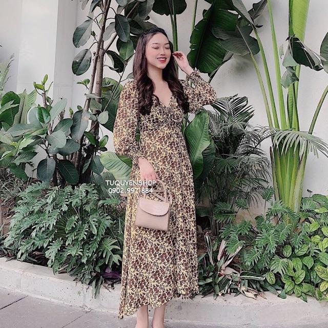 Đầm hoa vintage rút ngực thiết kế