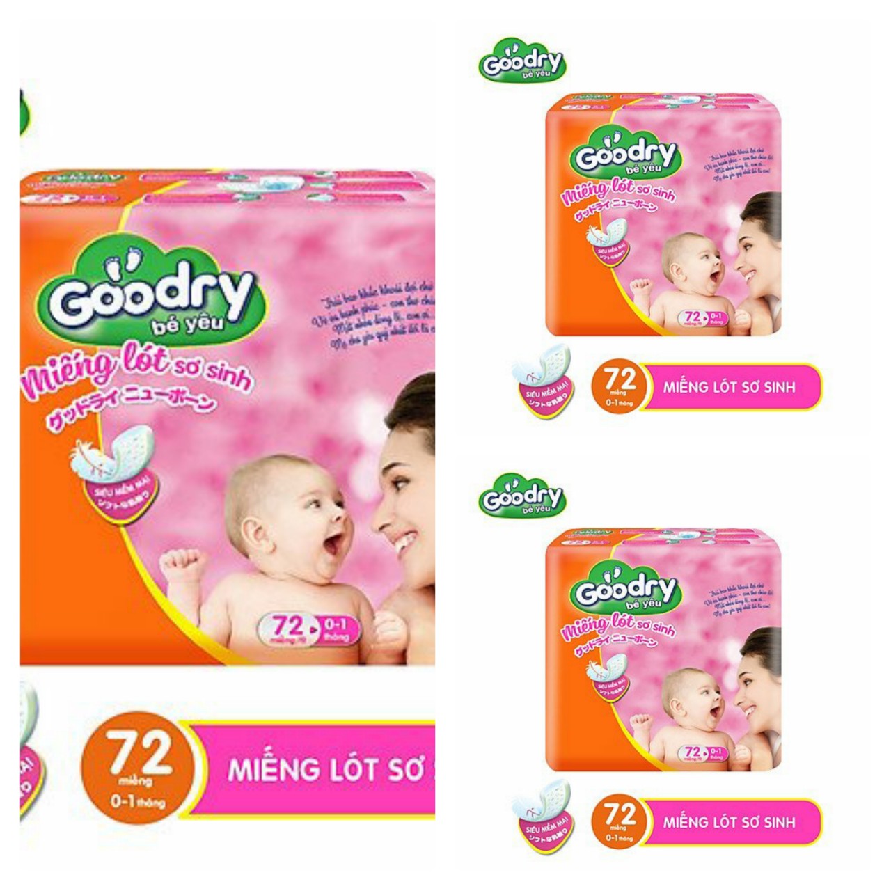 Combo 3 gói miếng lót sơ sinh goodry 72 siêu mền mại ( 0-1 tháng tuổi )