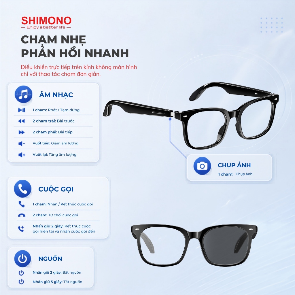 Kính Bluetooth SHIMONO AIMB-V6 Max Tròng Đổi Màu, Nghe Nhạc Open Ear, Đàm Thoại Rảnh Tay, Khẩu Lệnh Hàng chính hãng