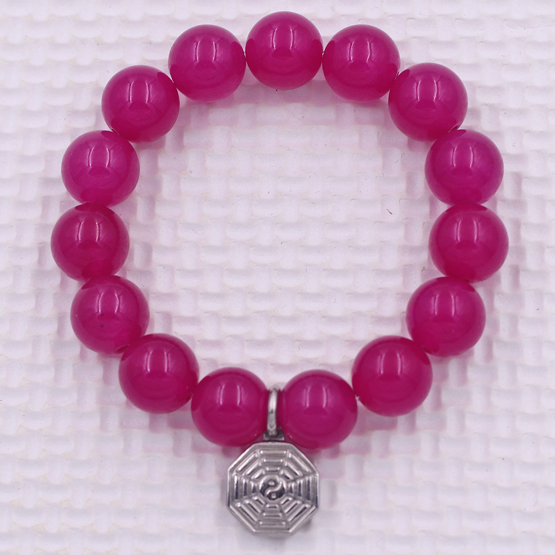Vòng chuỗi đeo tay đá thạch anh hồng charm bát quái inox, vòng tay hạt chuỗi, vòng chuỗi phong thủy, vòng tay nam nữ