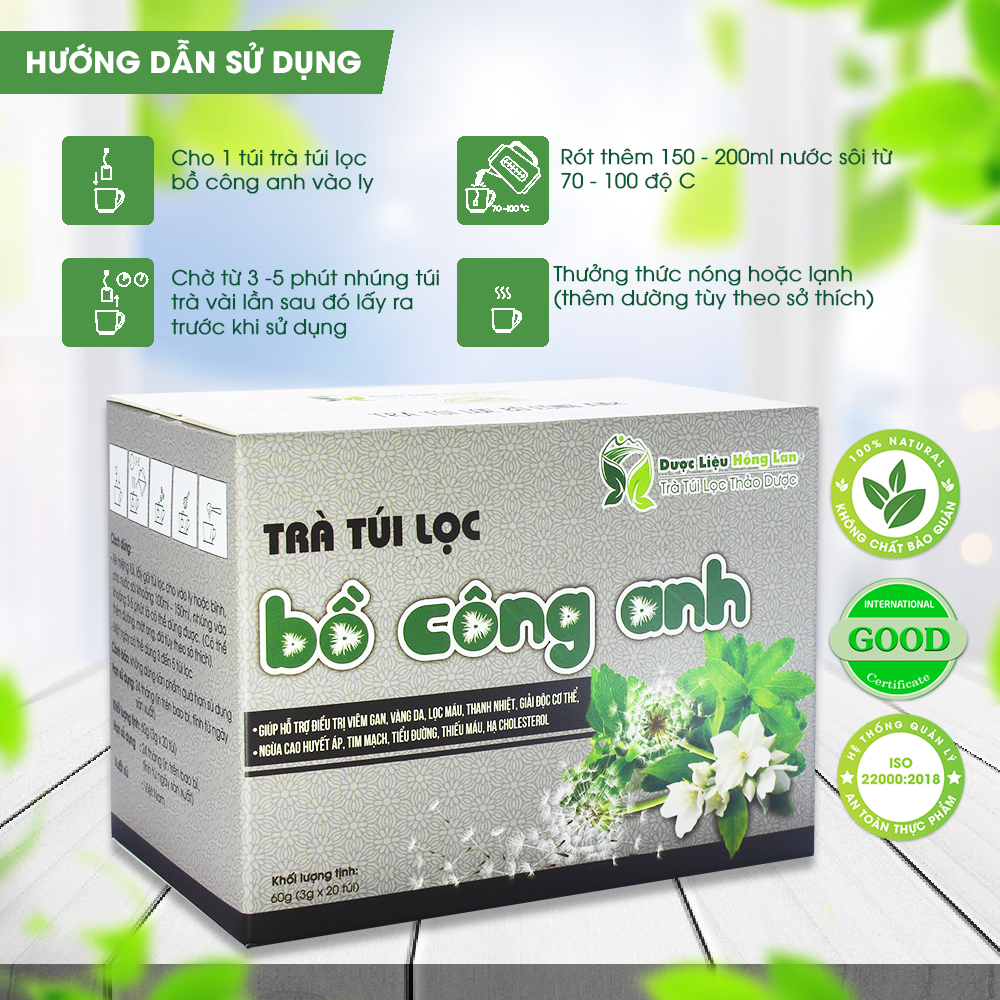 Trà Túi Lọc Bồ Công Anh 60g (20gói x 3g) Dược Liệu Hồng Lan