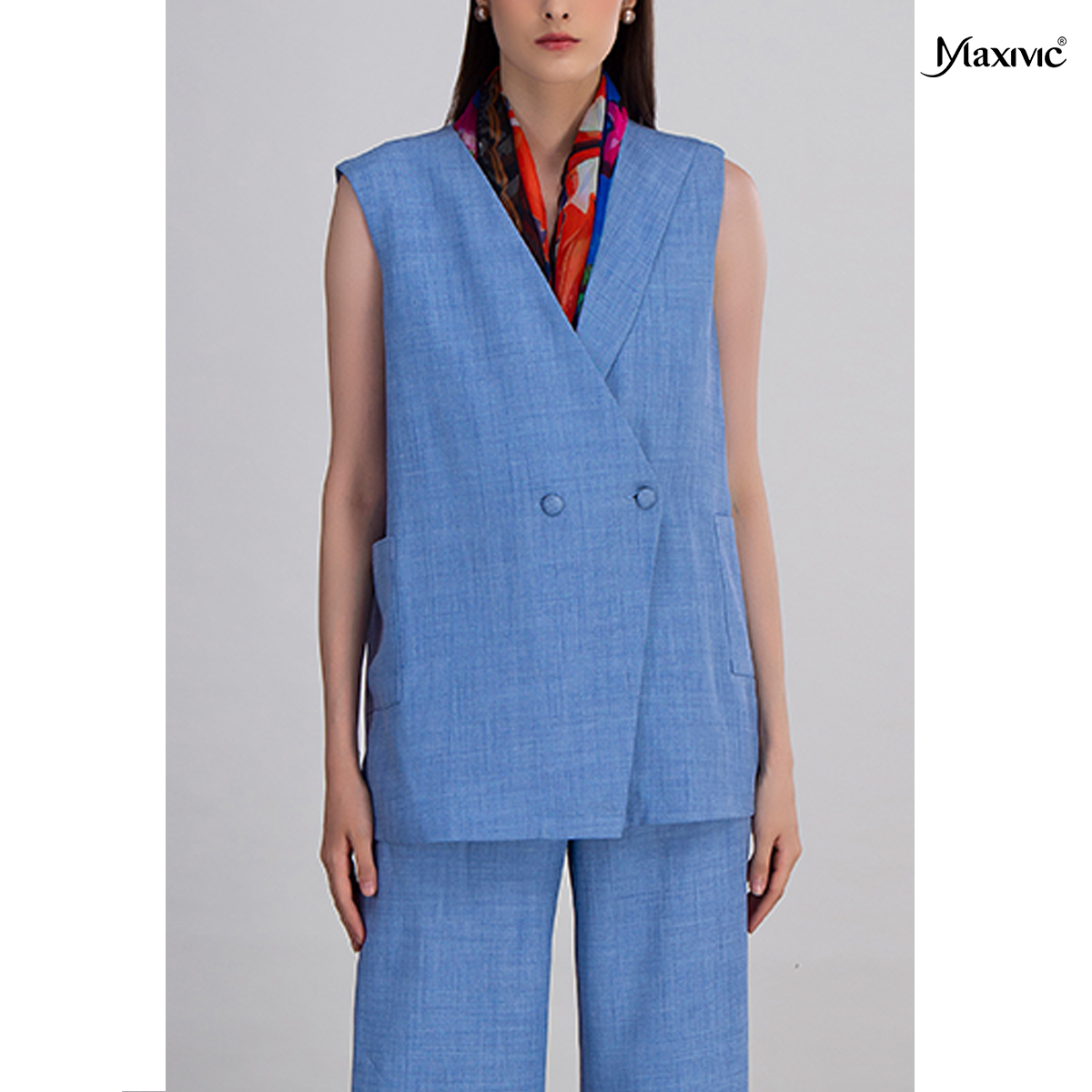 Áo khoác blazer xanh cotpo Maxivic M092304A