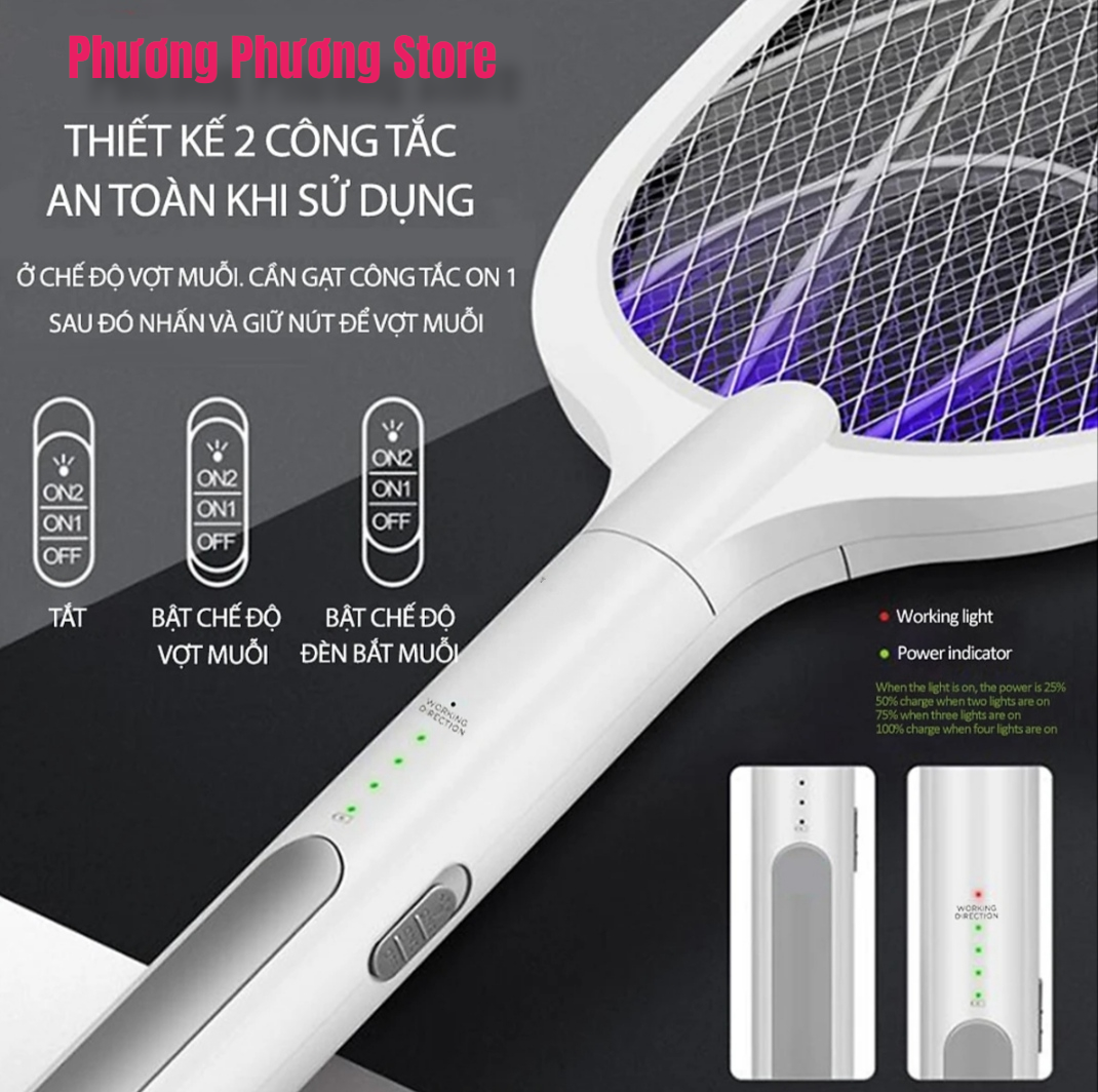 Vợt Muỗi Thông Minh 3 Trong 1 Super Pro Tích Hợp Vợt Bắt Muỗi, Bẫy Muỗi và Đèn Ngủ Siêu Tiện Lợi, An Toàn Giúp Bảo Vệ Giấc Ngủ Gia Đình Bạn