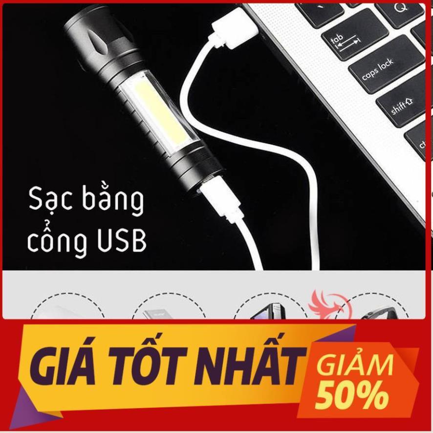 Đèn pin siêu sáng mini bin sạc điện usb bóng led xpe cob có zoom chống nước cầm tay chuyên dụng