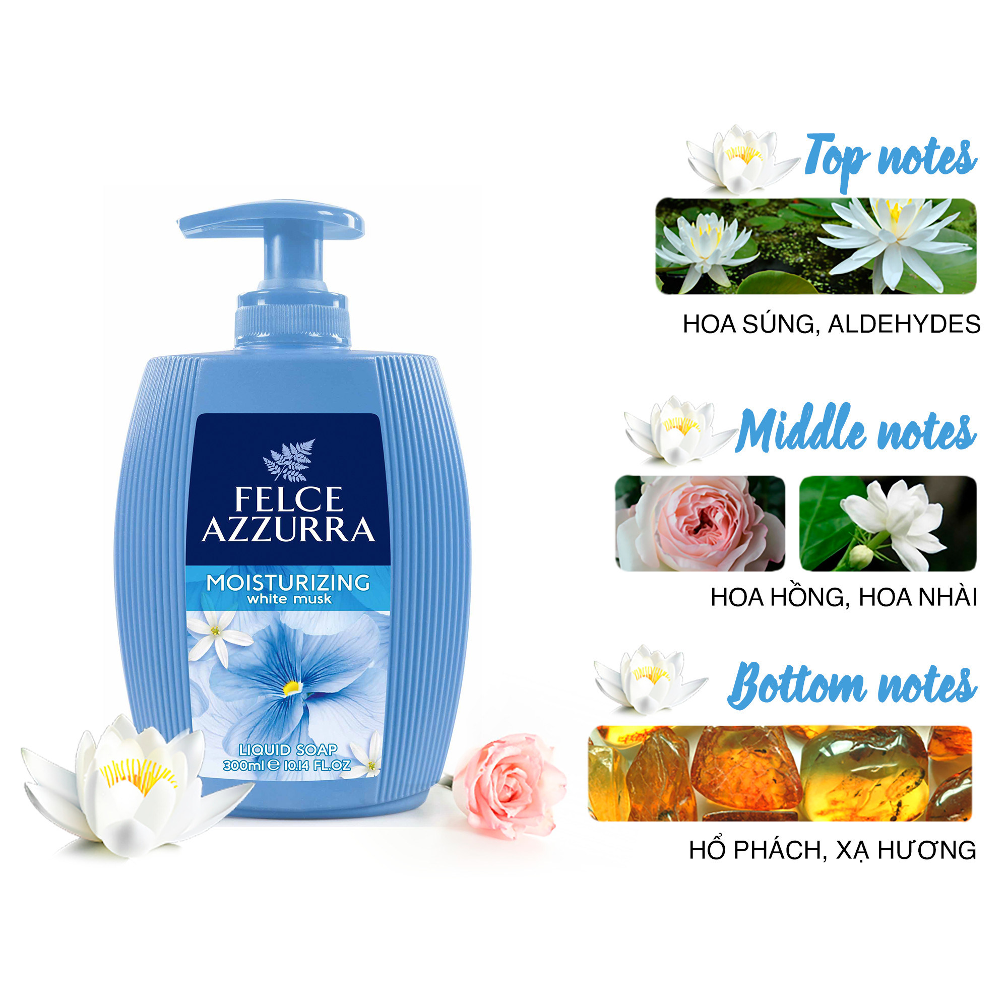 Sữa rửa tay hương nước hoa Ý xạ hương trắng Felce Azzurra Moisturizing 300ml