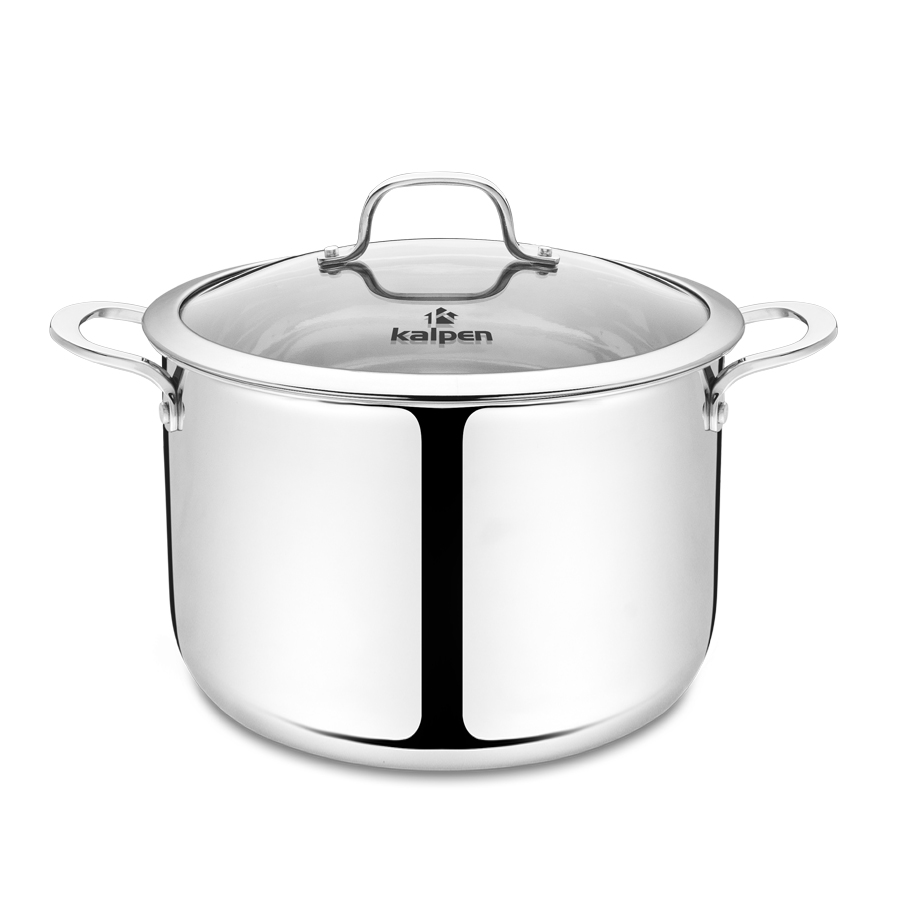 Nồi luộc gà Inox 3 lớp liền khối Kalpen Kazler đường kính 30cm dung tích 14L, đáy từ vung kính, chuẩn Đức - Hàng chính hãng