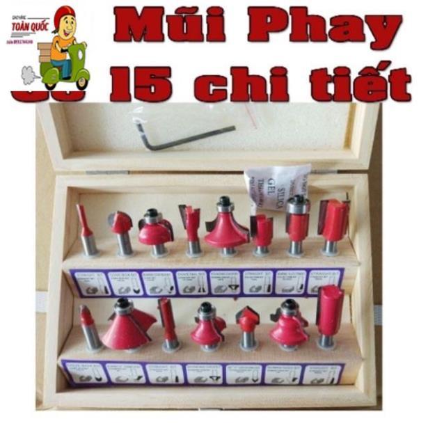 Bộ mũi phay gỗ 15 chi tiết chân 6.35mm