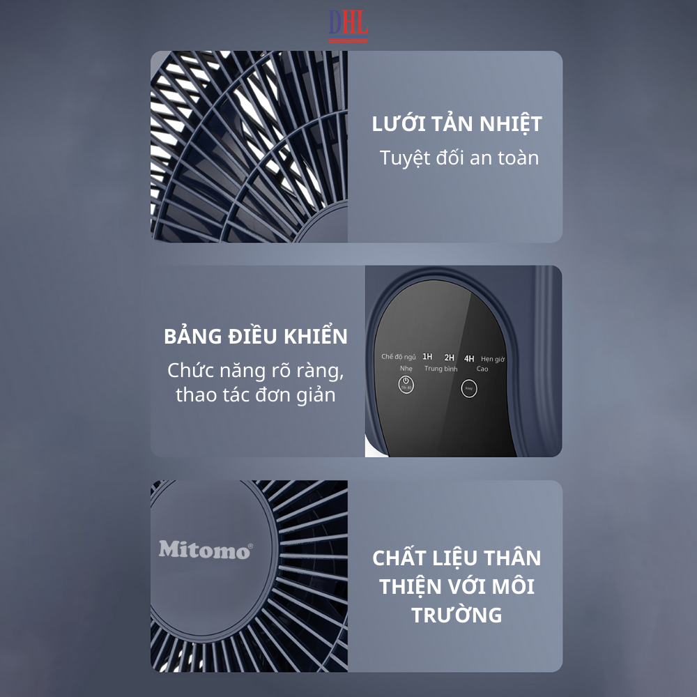 Quạt treo tường cao cấp Mitomo FTT-60HE, điều khiễn từ xa, hẹn giờ, công suất 60w mạnh mẽ - Hàng chính hãng