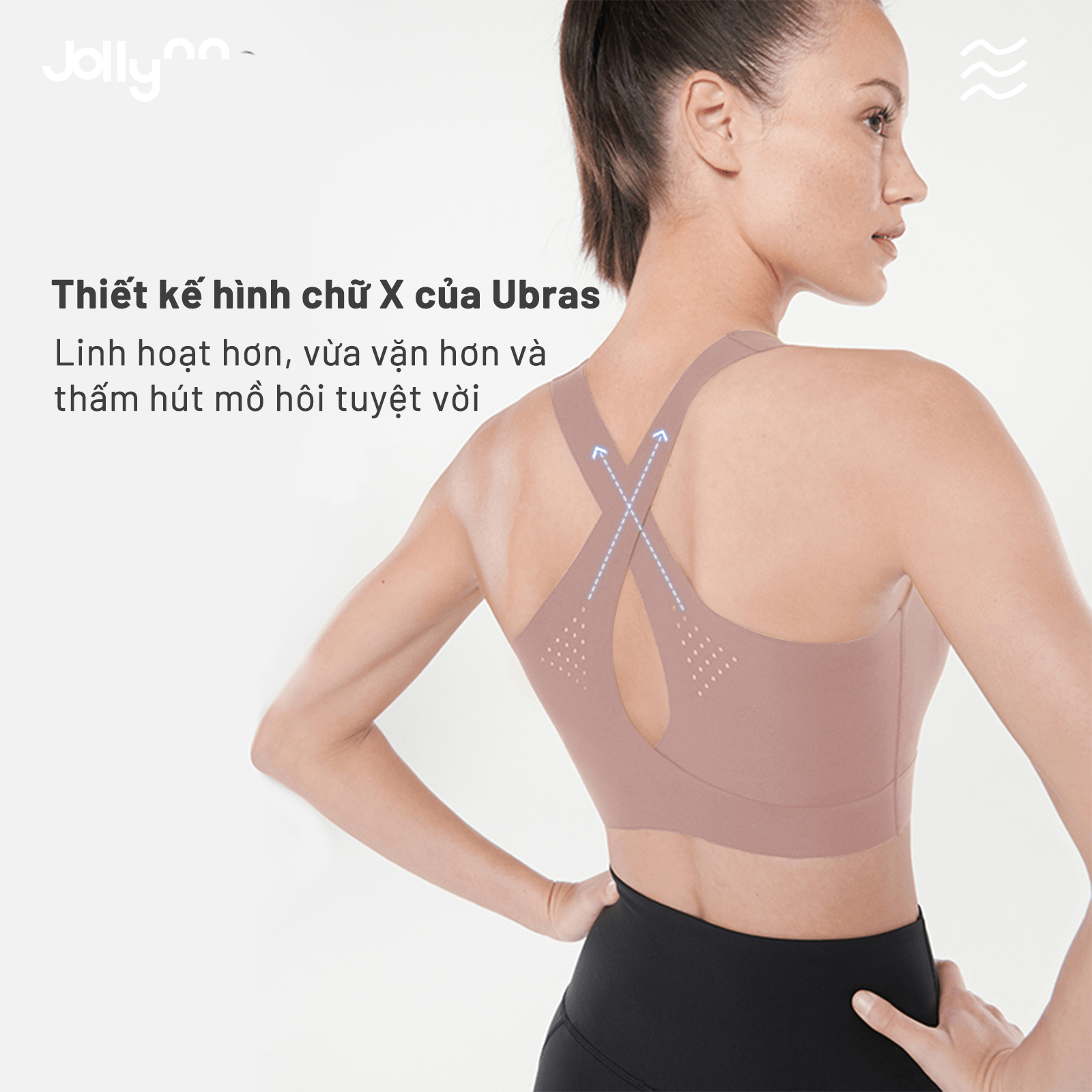 Áo ngực thể thao Jollynn Cheer X Sport Bra không gọng, dây xoắn X, vừa vặn, thông gió tốt, màu trơn