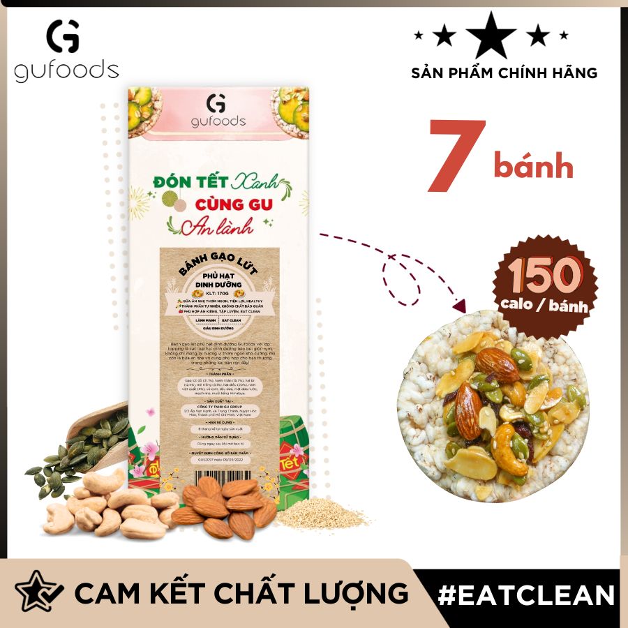 Bánh gạo lứt phủ granola siêu hạt GUfoods - Bữa ăn nhẹ tiện lợi, Giàu dinh dưỡng, Ăn vặt healthy, Nạp nhanh năng lượng, Ăn kiêng, Eat clean, Thuần chay