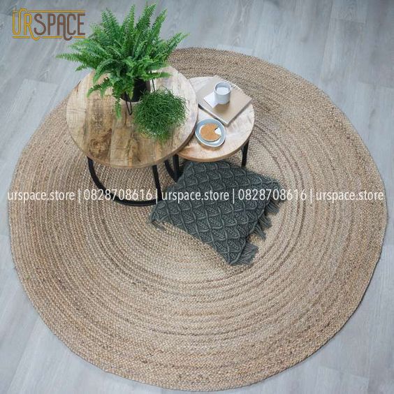 Thảm trải sàn phòng khách hình tròn URSPACE bằng lục bình trang trí decor/ ROUND HYACINTH RUG