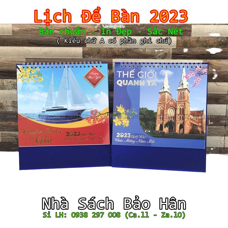 Lịch để bàn 2023 (kiểu chữ A có dải note ghi chú ngày, tuần,) đủ ngày âm dương (mẫu ngẫu nhiên, nowship)