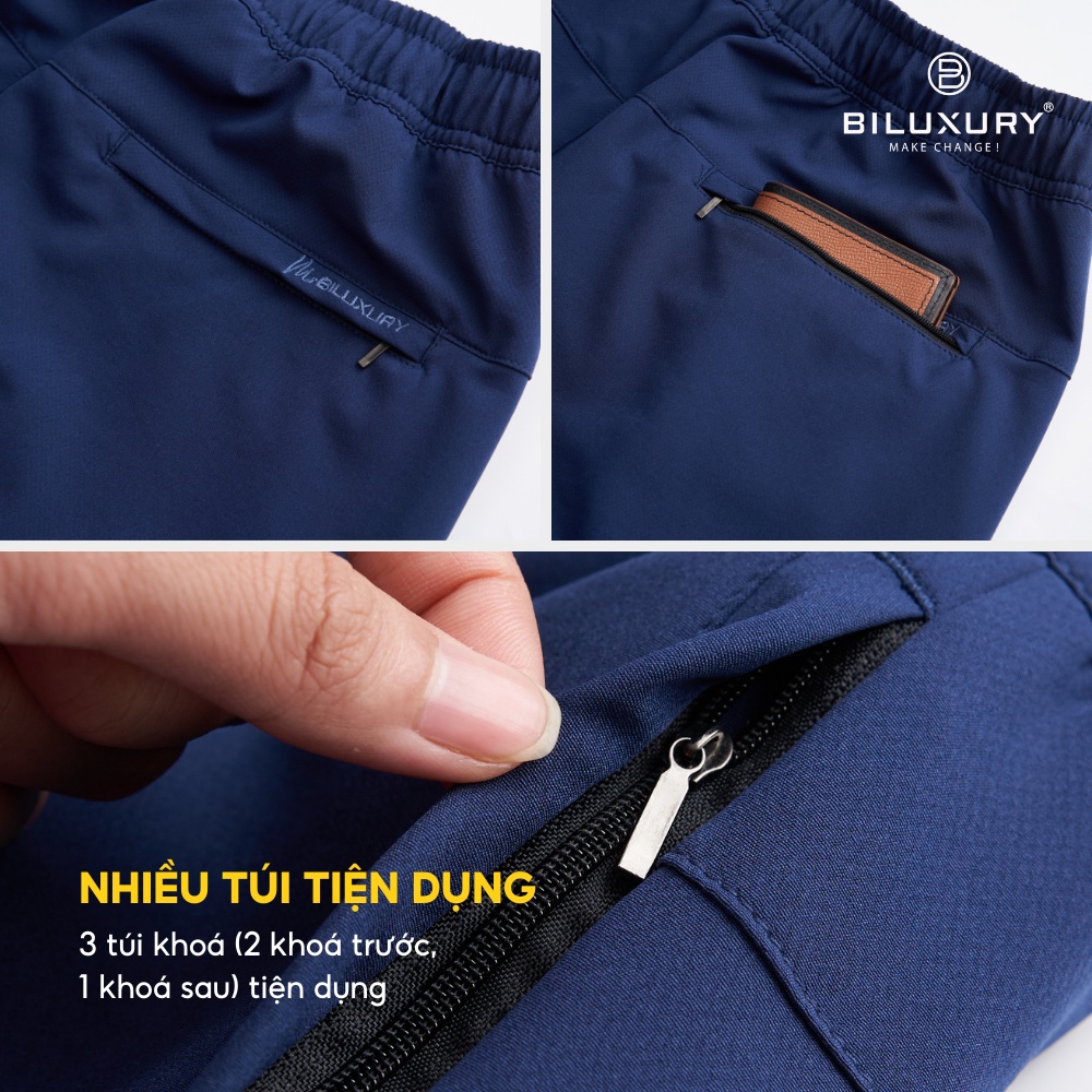 Quần đùi short nam đen thể thao Biluxury 6QDGT003DEN vải gió mỏng mát không bai gião co xù có túi trước sau tiện lợi