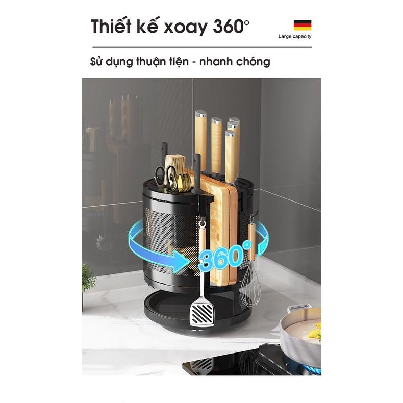 Bộ sản phẩm Kệ xoay 360 độ để dao thớt đũa thìa -Thiết kế thông minh-Thép chống gỉ sơn 5 lớp-Giao nhanh-Đổi mới dễ