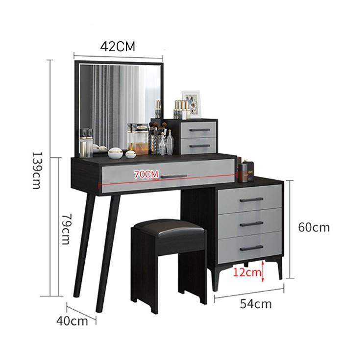 Bộ bàn trang điểm gỗ, bàn trang điểm đẹp phong cách bắc âu kèm ghế và gương trang điểm