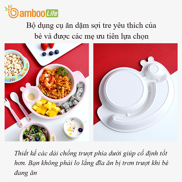 Bộ khay ăn dặm sợi tre Bamboo Life cho bé BL028 gồm 5 chi tiết hàng chính hãng Bộ bát chén ăn dặm cho bé Đồ dùng ăn dặm cho bé