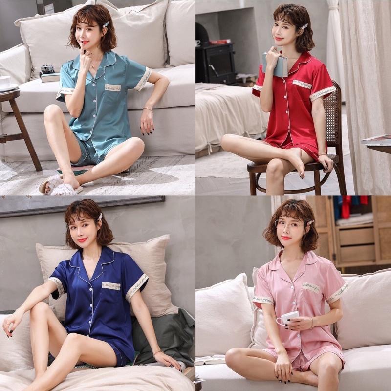 Pijama- Đồ Bộ Set Ngủ Lụa Cộc Cao Cấp Sang Chảnh Tay Áo Cách Điệu CCLP04