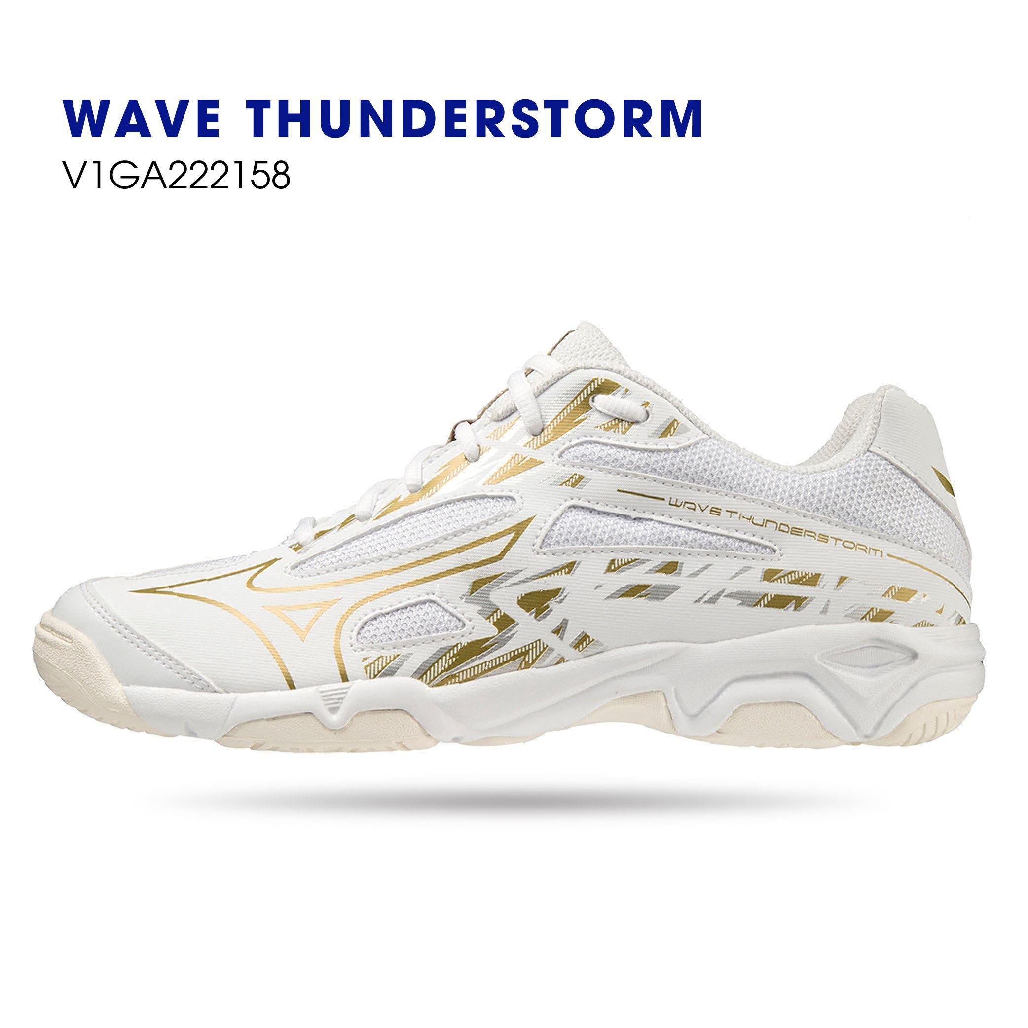 Giày cầu lông Mizuno chính hãng Wave Thunderstorm V1GA222158 mẫu mới màu trắng cho cả nam và nữ- tặng tất thể thao bendu