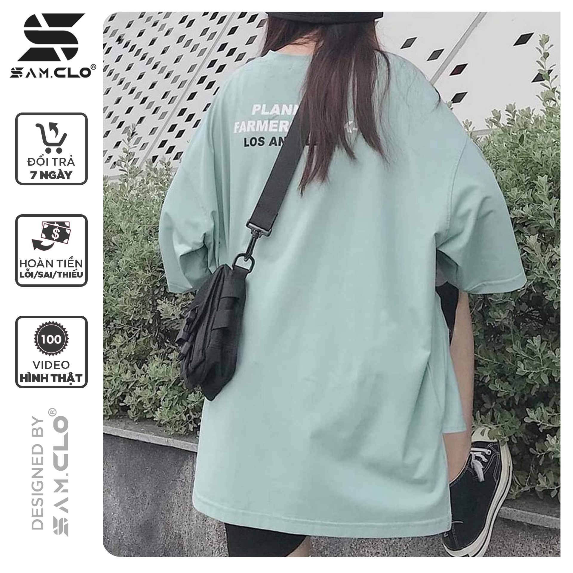 Áo phông tay lỡ SAM CLO nữ freesize thun form rộng dáng Unisex mặc cặp, nhóm, lớp in chữ LOS ANGELES XẺ TÀ