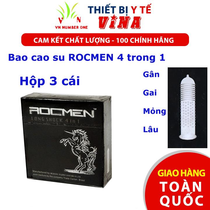 Bao cao su ROCMEN Long Shock 4 trong 1, mỏng, có gân ở thân dưới và có gai, có thuốc giúp kéo dài thời gian