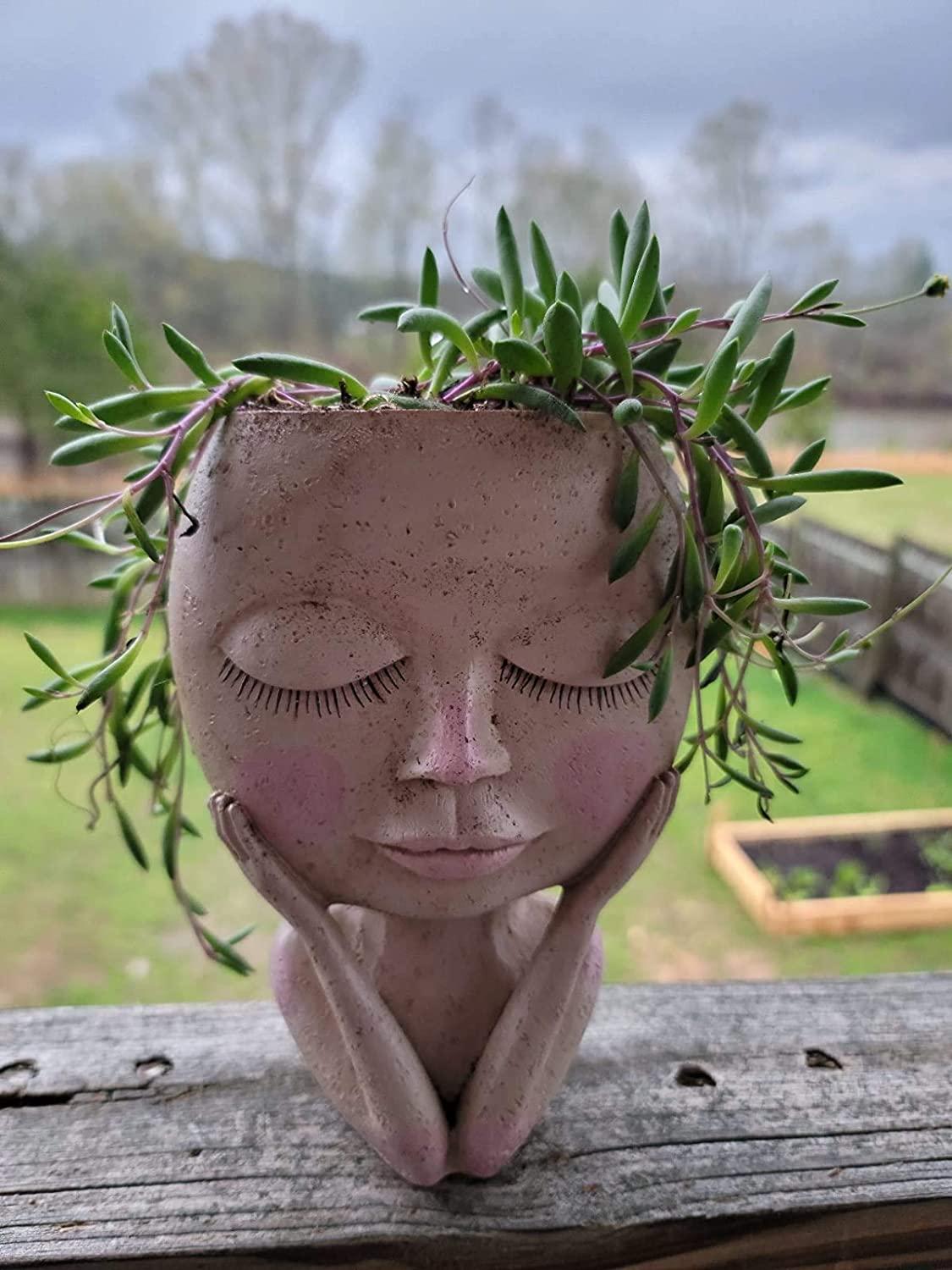 Chậu hoa mặt, Chậu trồng cây mọng nước bằng nhựa Chậu hoa sáng tạo Bình hoa hình đầu người có lỗ thoát nước cho gia đình, văn phòng, trang trí sân vườn