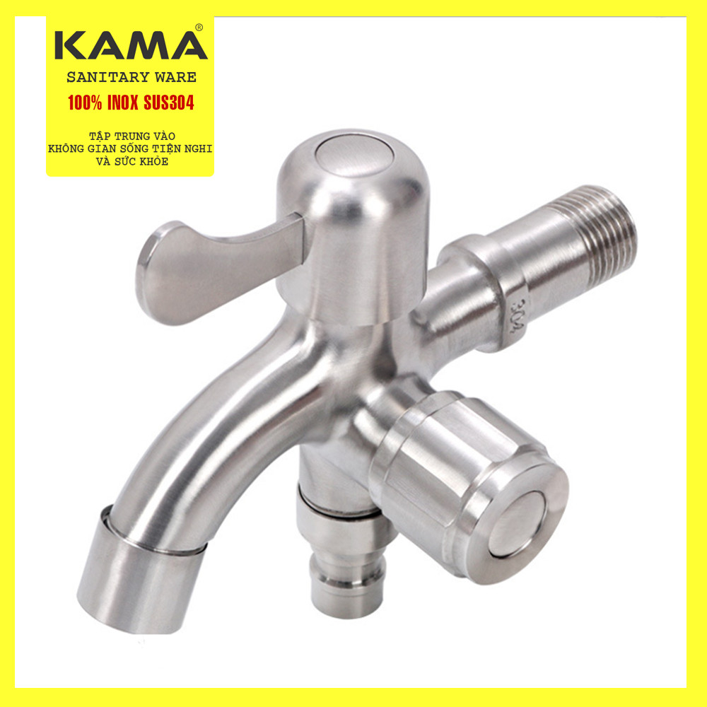 Vòi hồ inox 304, vòi nước máy inox 304 KAMA PK08, vòi nước máy giặt đa chức năng, vòi nước rửa tay đa chức năng inox 304 - cân nặng 395 gram, màu sắc nguyên bản không gỉ