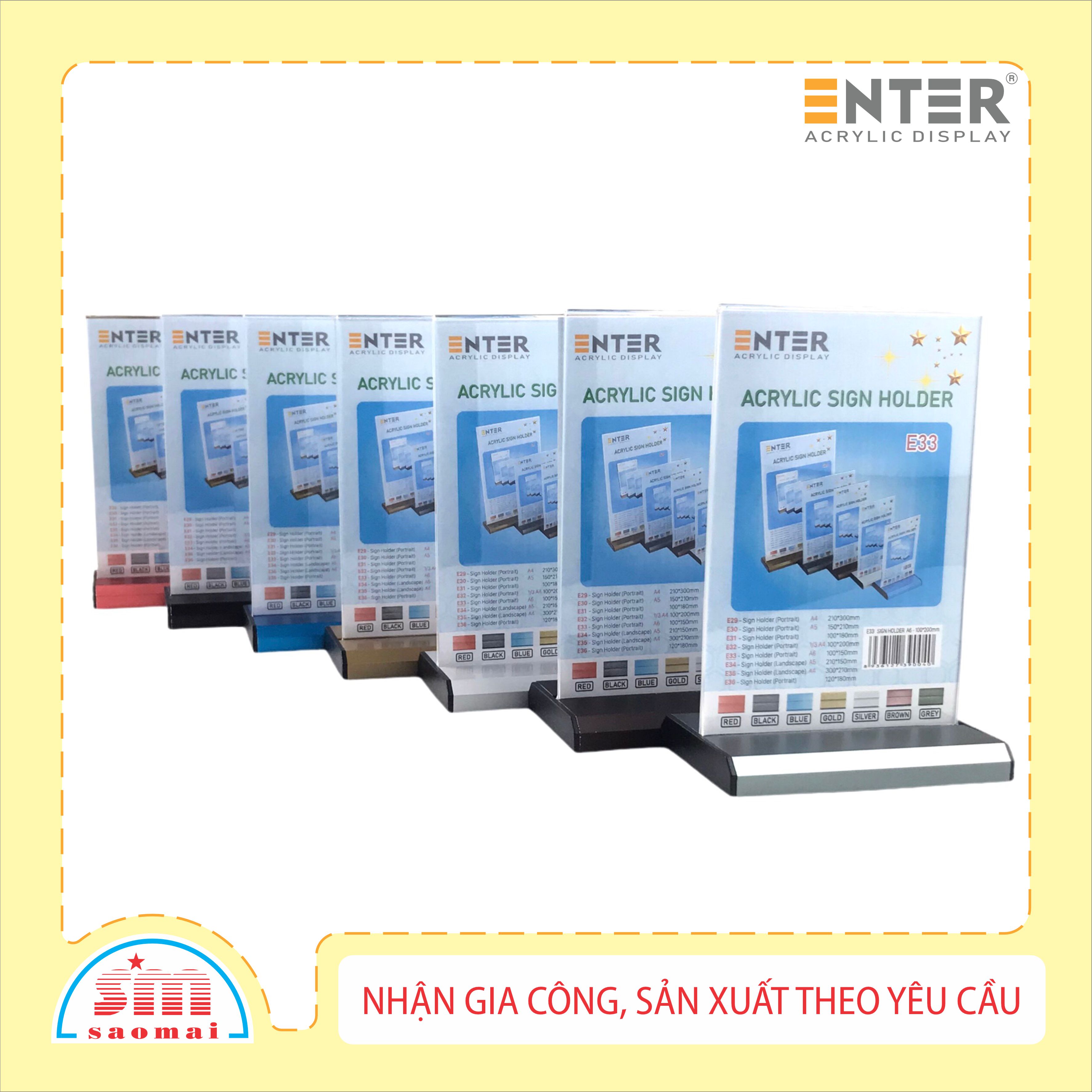 Kệ mica 2 mặt Enter E33 LR 100x150mm đế nhôm A6