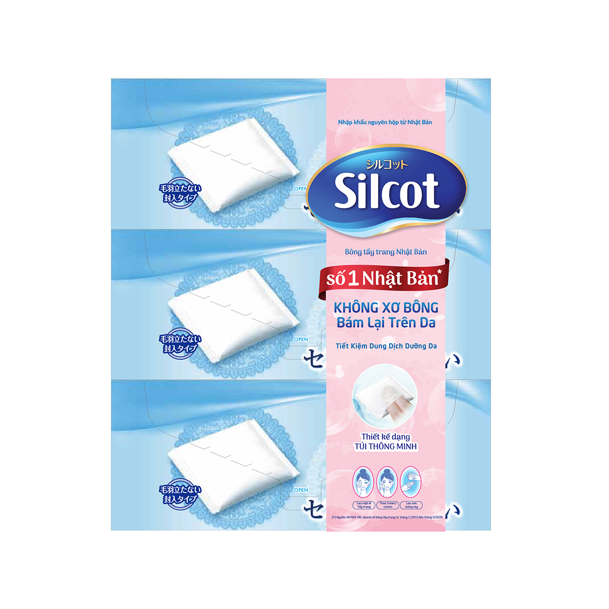 Bộ 3 Hộp Silcot Bông Trang Điểm (bông tẩy trang) Nhật Bản (82 Miếng/Hộp)