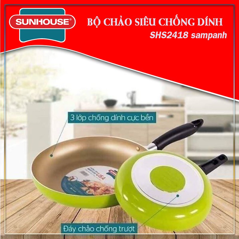 Chảo cặp nhôm trơn cạn phi 18 + 24 xanh