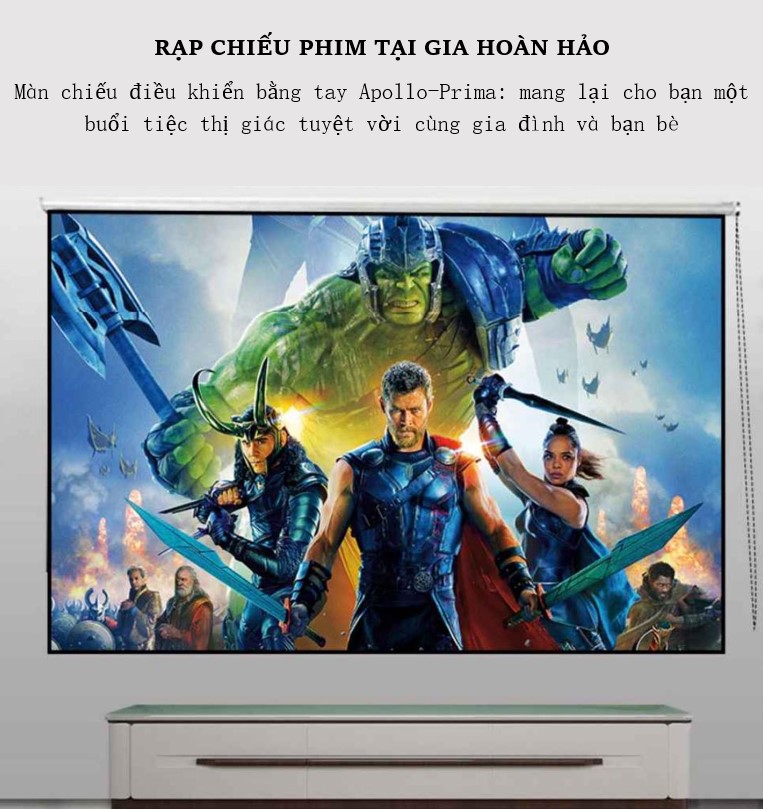 Màn chiếu treo tường kéo dây chuỗi hạt pha lê (dạng rèm) Prima tỉ lệ 16:9 và 4:3 kích thước 60–100 inch ,Dùng cho máy chiếu mini &amp; văn phòng - Hàng nhập khẩu