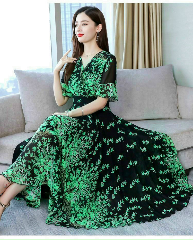 ĐẦM MAXI HOA LÁ DÁNG DÀ CAO CẤP - NTL228