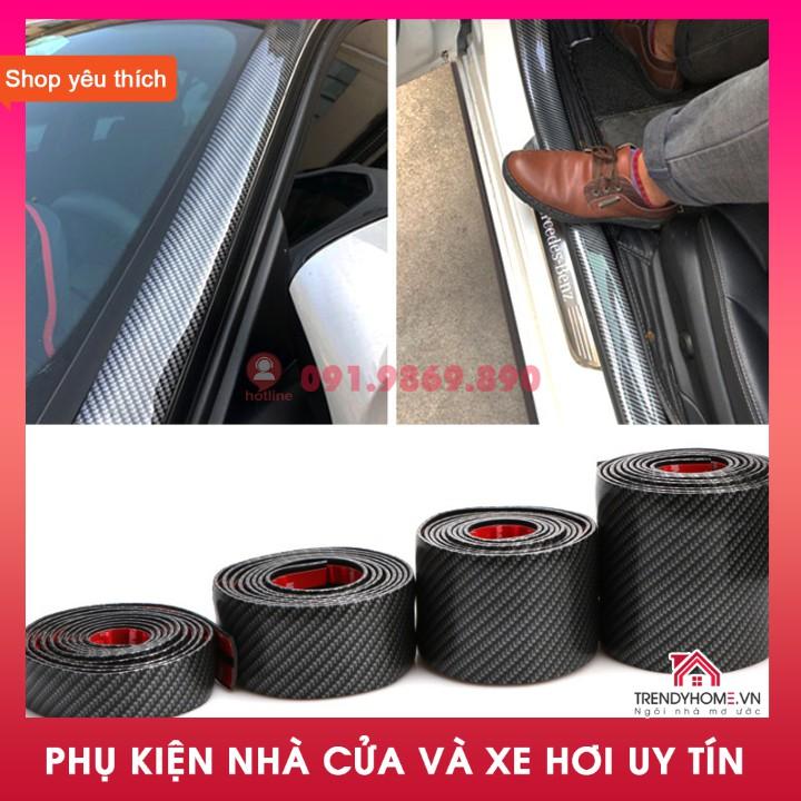 Combo 2 mét Miếng dán 3D carbon trang trí loại tốt sẵn keo 3M bóc dính dán viền xe, nẹp bước chân cửa cao cấp hàng dày