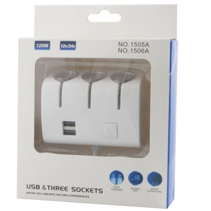 BỘ CHIA TẨU Ô TÔ 1 RA 3 VÀ 2 CỔNG USB LOẠI TỐT GIAO MÀU NGẪU NHIÊN