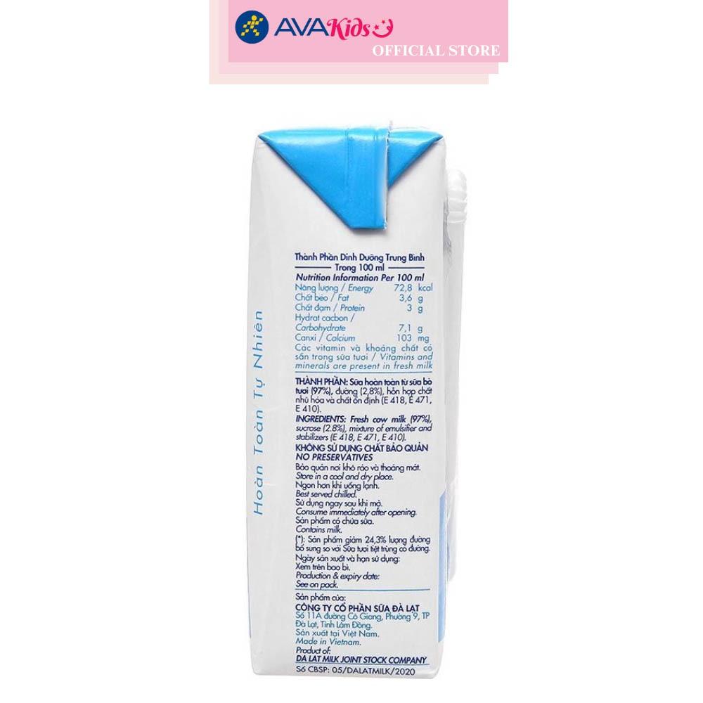 Lốc 4 hộp sữa tươi tiệt trùng Dalat Milk ít đường 110 ml (từ 1 tuổi)