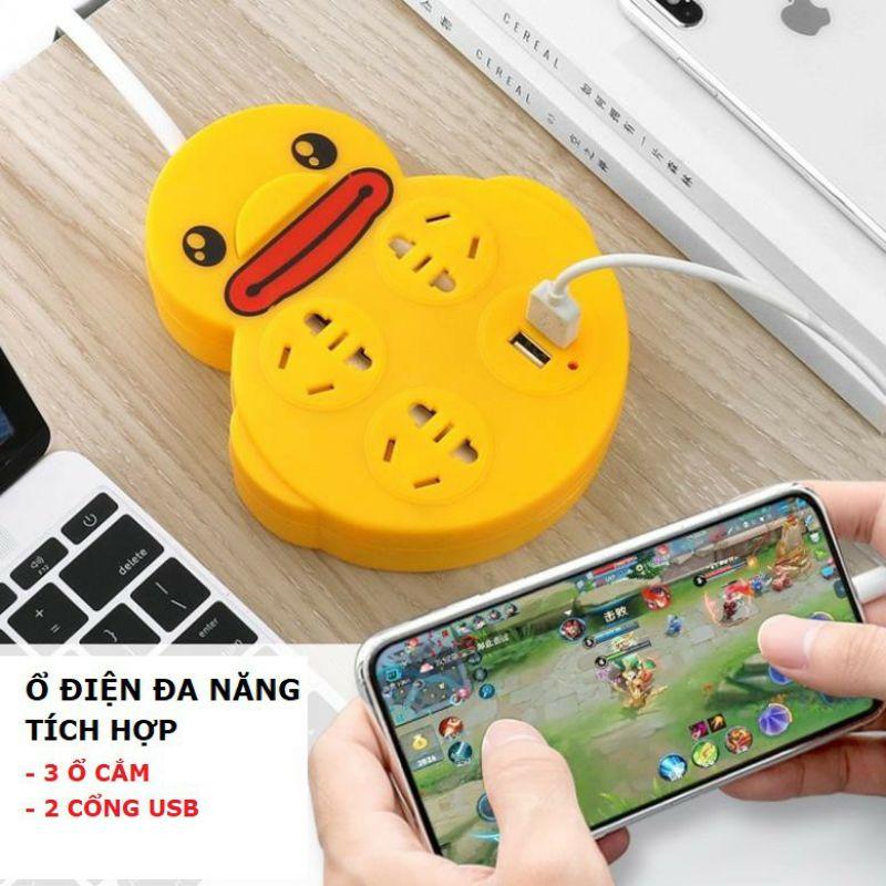 Ổ CẮM ĐIỆN HÌNH CHÚ VỊT ĐÁNG YÊU 3 Ổ CẮM + 2 CỔNG USB ĐA NĂNG TIỆN LỢI - AN TOÀN CHỐNG GIẬT