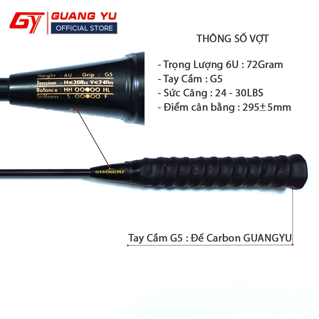 Vợt cầu lông Guangyu 6U cacbon trọng lượng 72g thân dẻo công thủ toàn diện V09