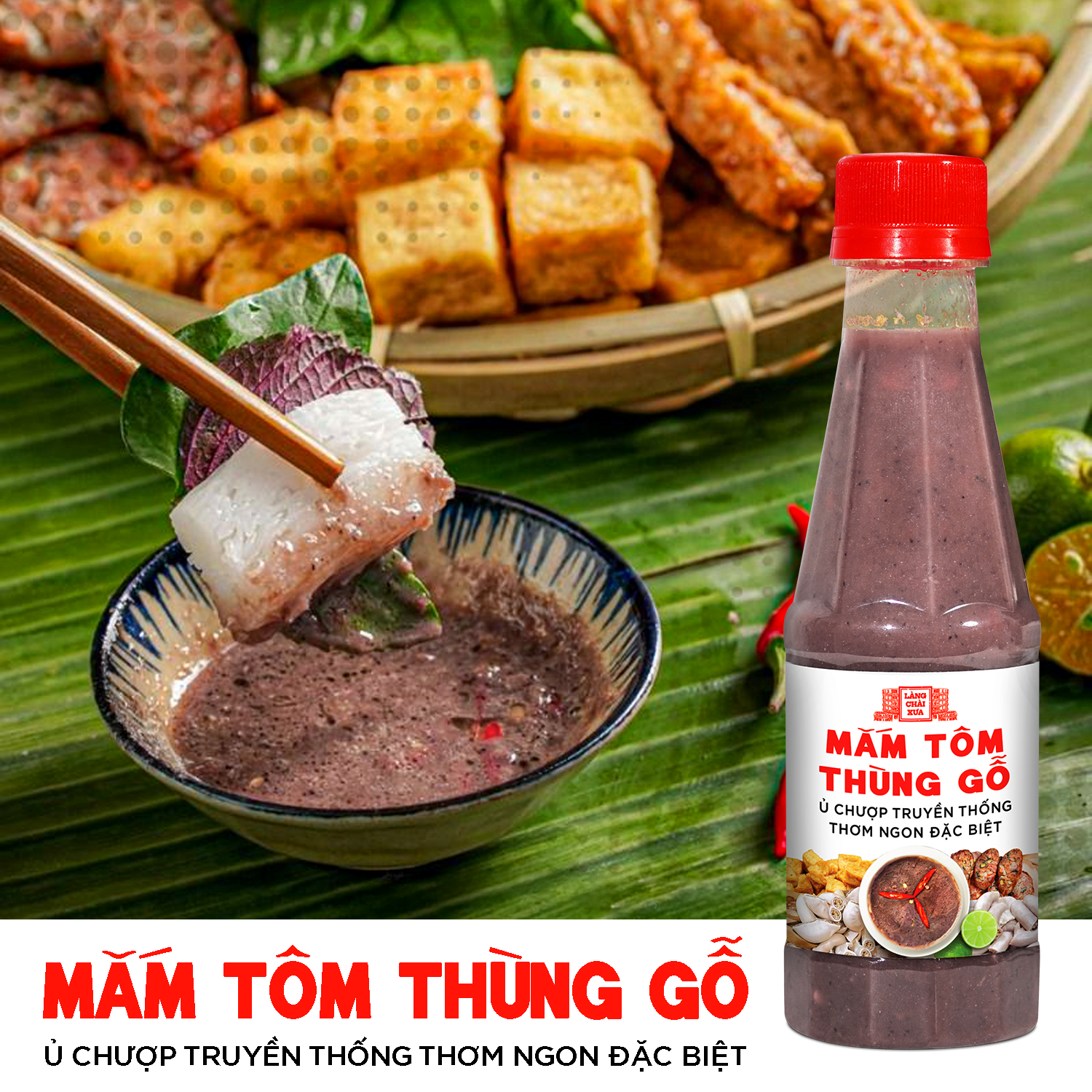 Mắm tôm thùng gỗ Làng Chài Xưa nguyên liệu tôm tép tươi, thơm ngon đặc biệt chai 260g