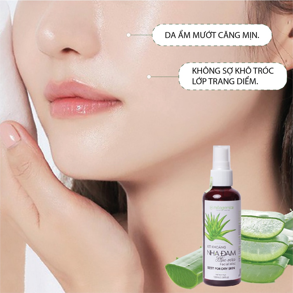 Xịt Khoáng Nha Đam Cấp Nước Tức Thì, Làm Dịu Da & Cân Bằng Độ Ẩm MILAGANICS 100ml
