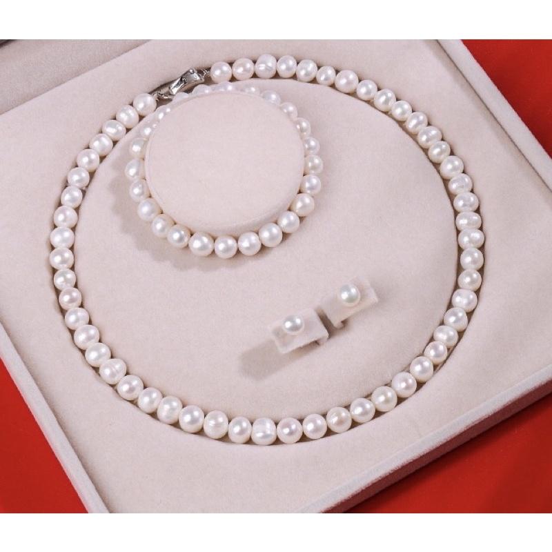 Bộ Trang Sức Chuỗi Hạt Màu Trắng 9 Ly Sang Trọng - Trường Thịnh Ngọc Trai