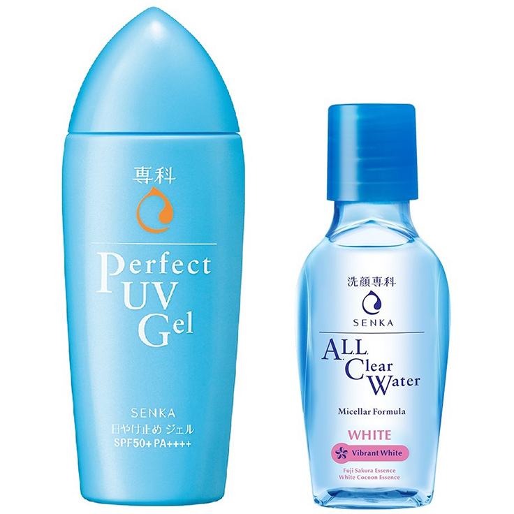 Combo Gel Sữa Chống Nắng Senka Perfect UV Gel 80ml Và Nước Tẩy Trang SENKA A.L.L. CLEAR WATER Micellar Formula White 70ml