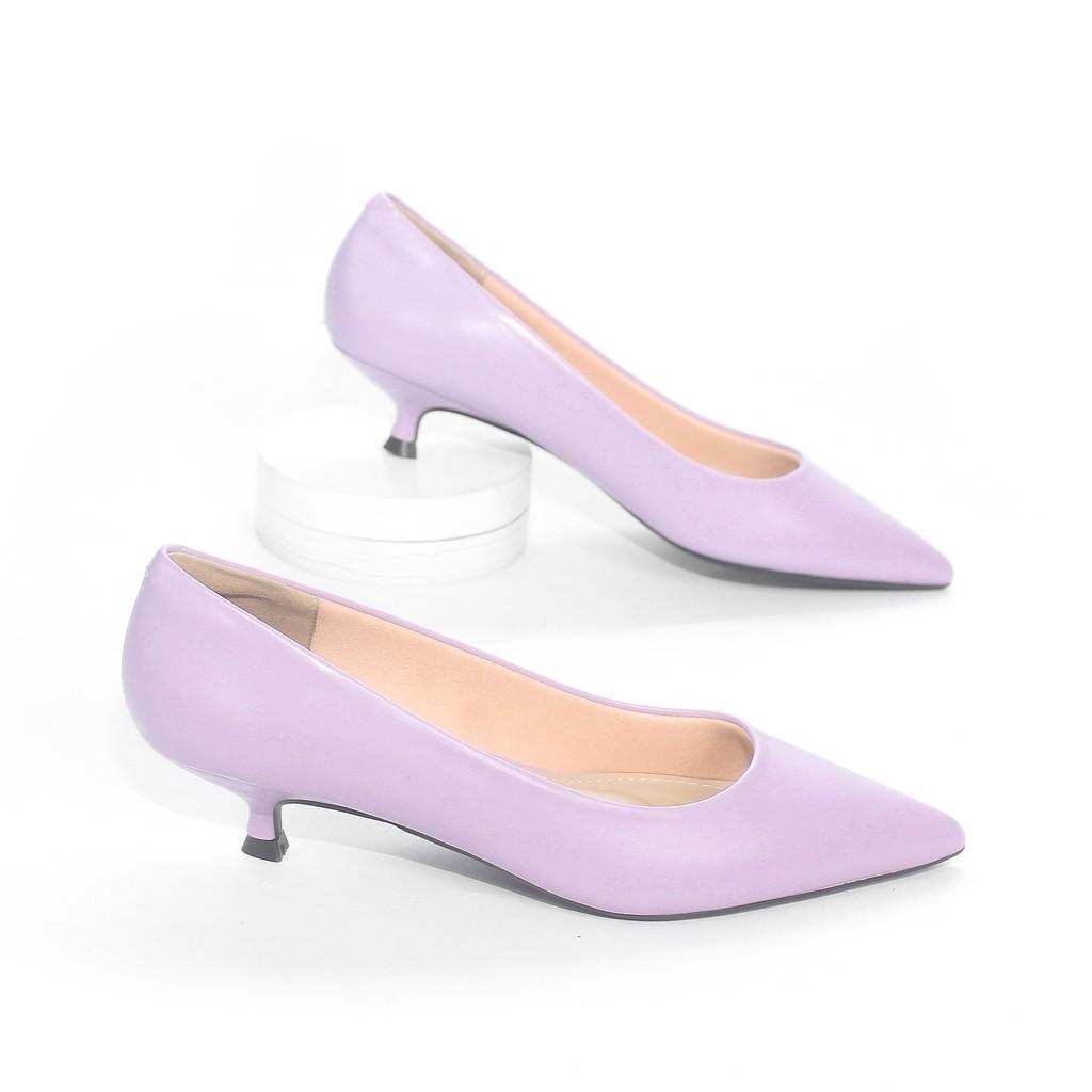 Giày Cao Gót 3cm Mũi Nhọn Gót Nhỏ Trơn Basic Màu Bò Pixie P074